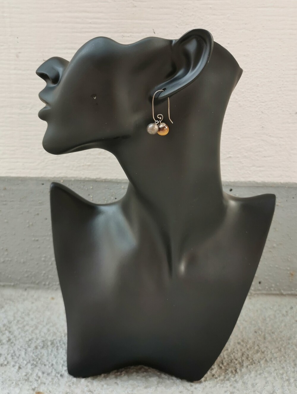 Vintage 925 Tiger’s Eye & Dark Gray Stone Earrings